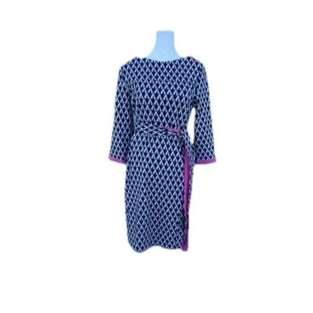 Lilly Pulitzer Jonah Dress XL Navy Pink Belted Waist Tie Preppy EUC
